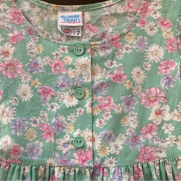 Vintage USA Bonnie Jean Girls 7 Green Pink Floral Dress - Picture 8 of 10